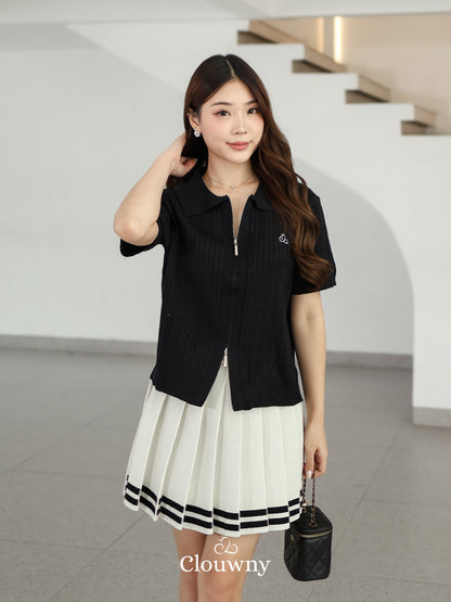 Selma Zipper Knit Top - Black