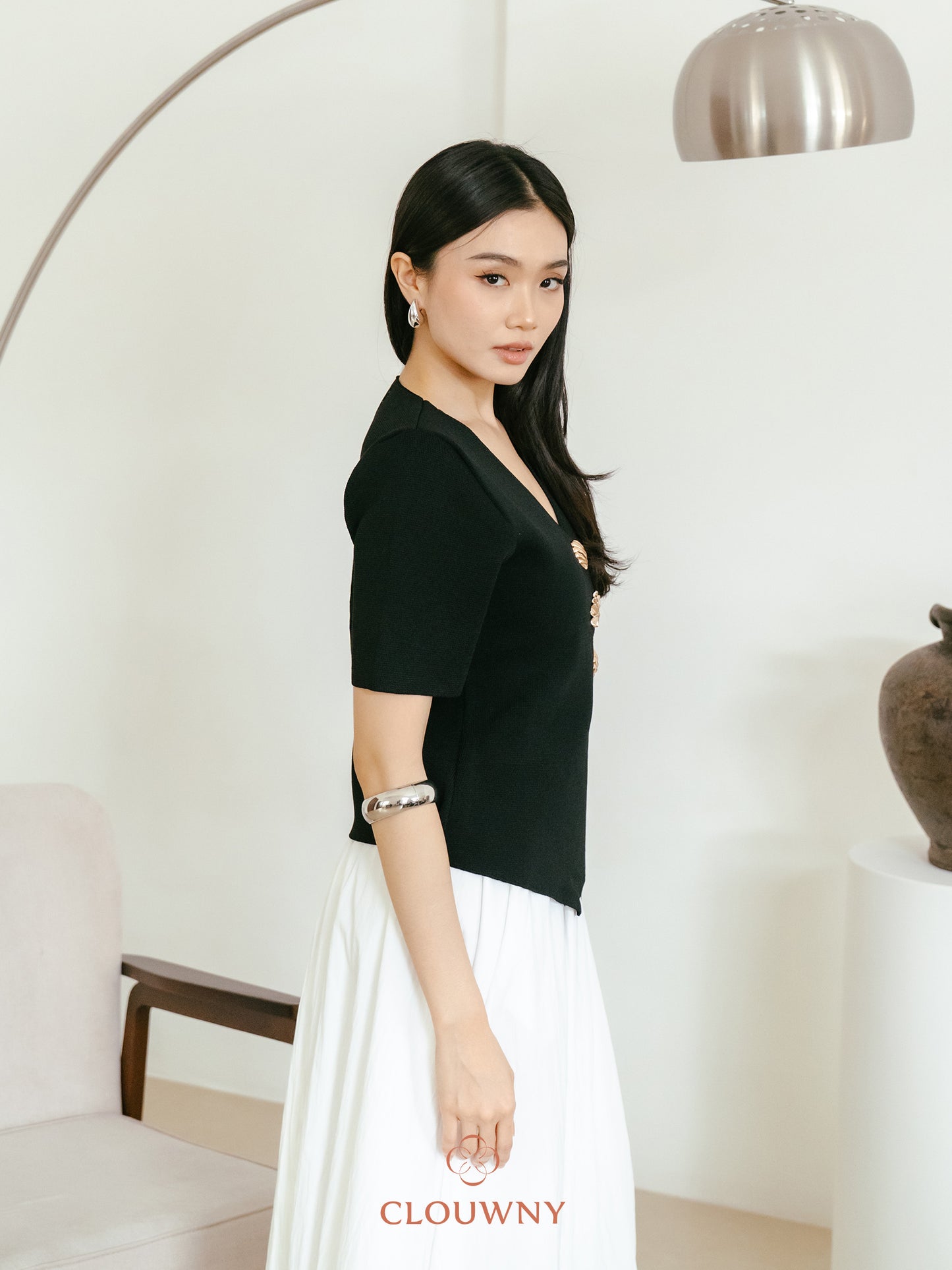 Solea Asymmetric Button Top - Black