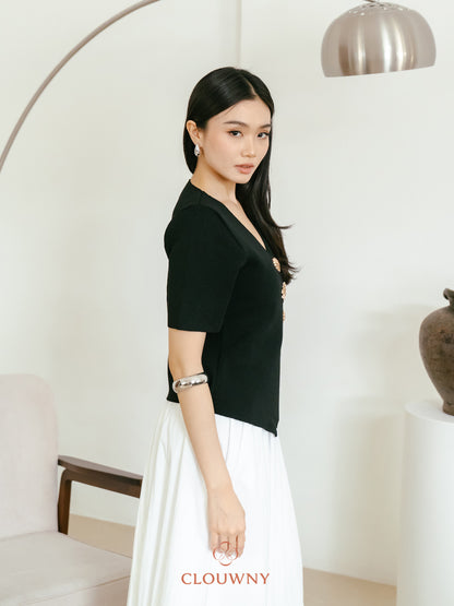 Solea Asymmetric Button Top - Black