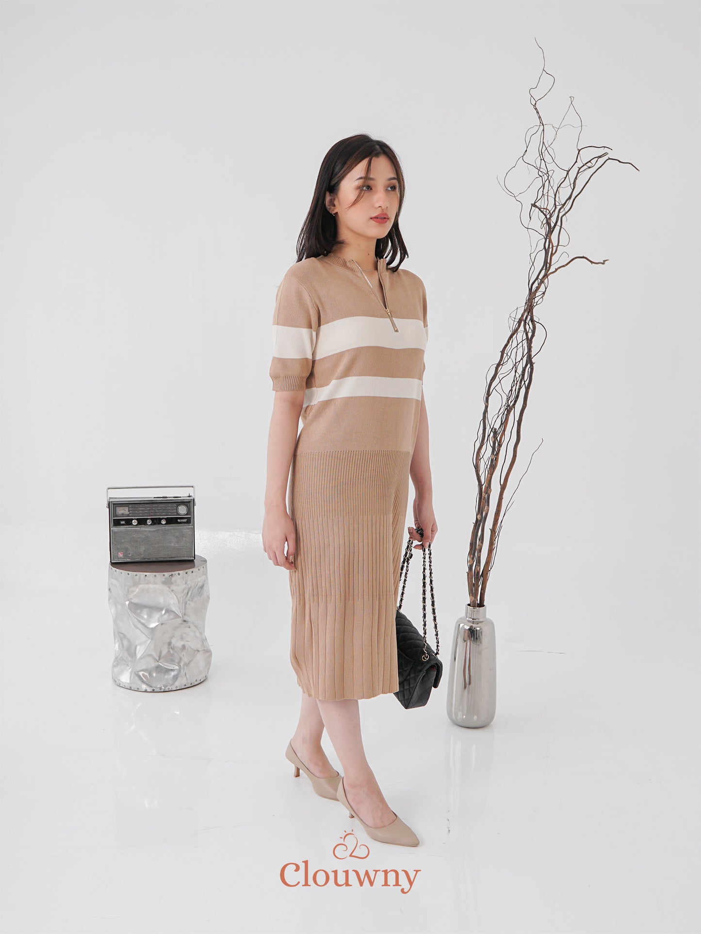 Fafa Knit Zipper Dress - Mocca