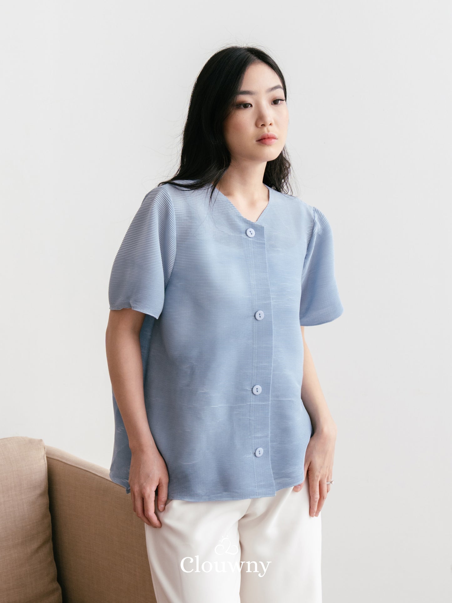 Arya Basic Pleats Top - Blue