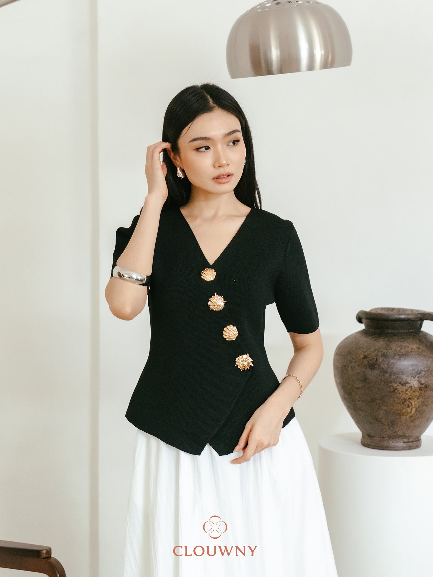 Solea Asymmetric Button Top - Black