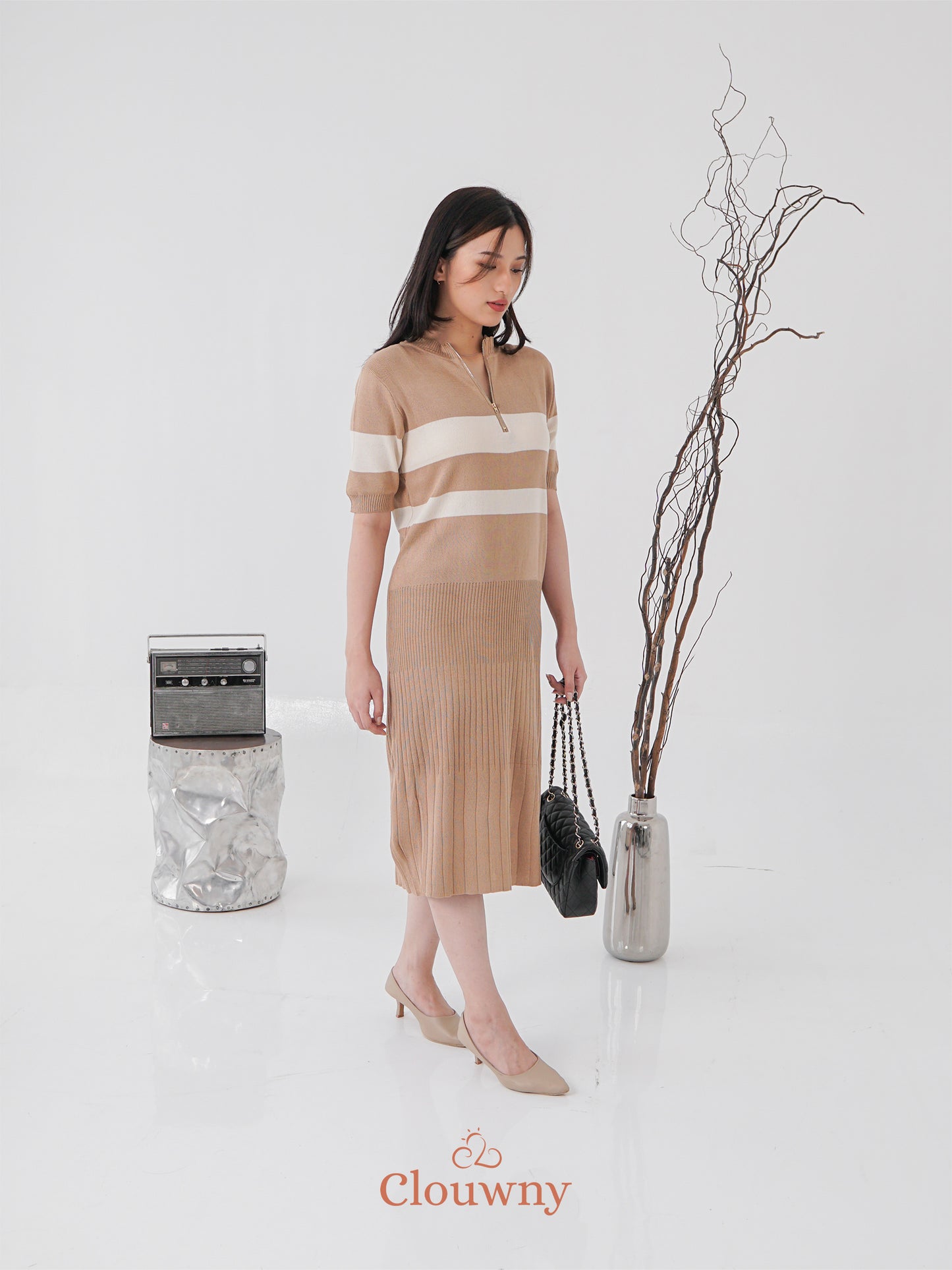 Fafa Knit Zipper Dress - Mocca