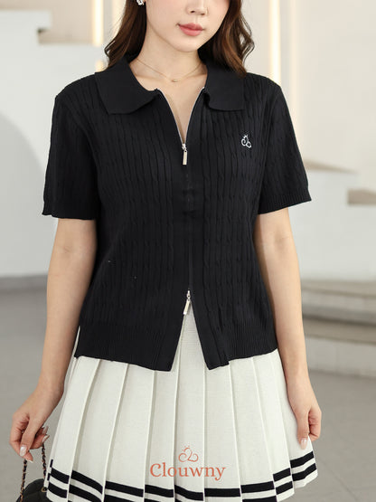 Selma Zipper Knit Top - Black