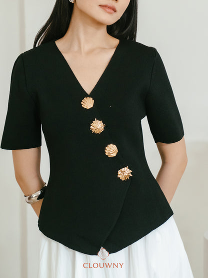 Solea Asymmetric Button Top - Black