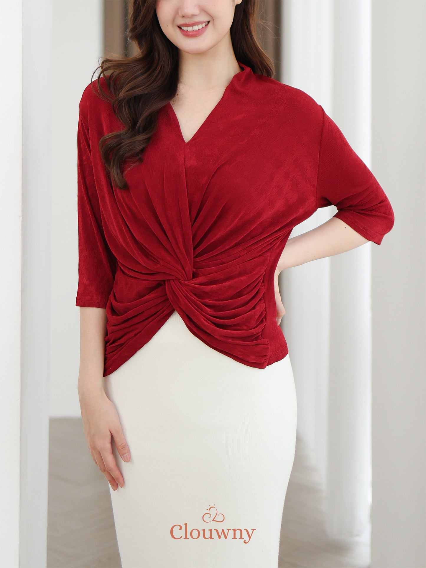 Alfreda Vneck Knit Top - Maroon