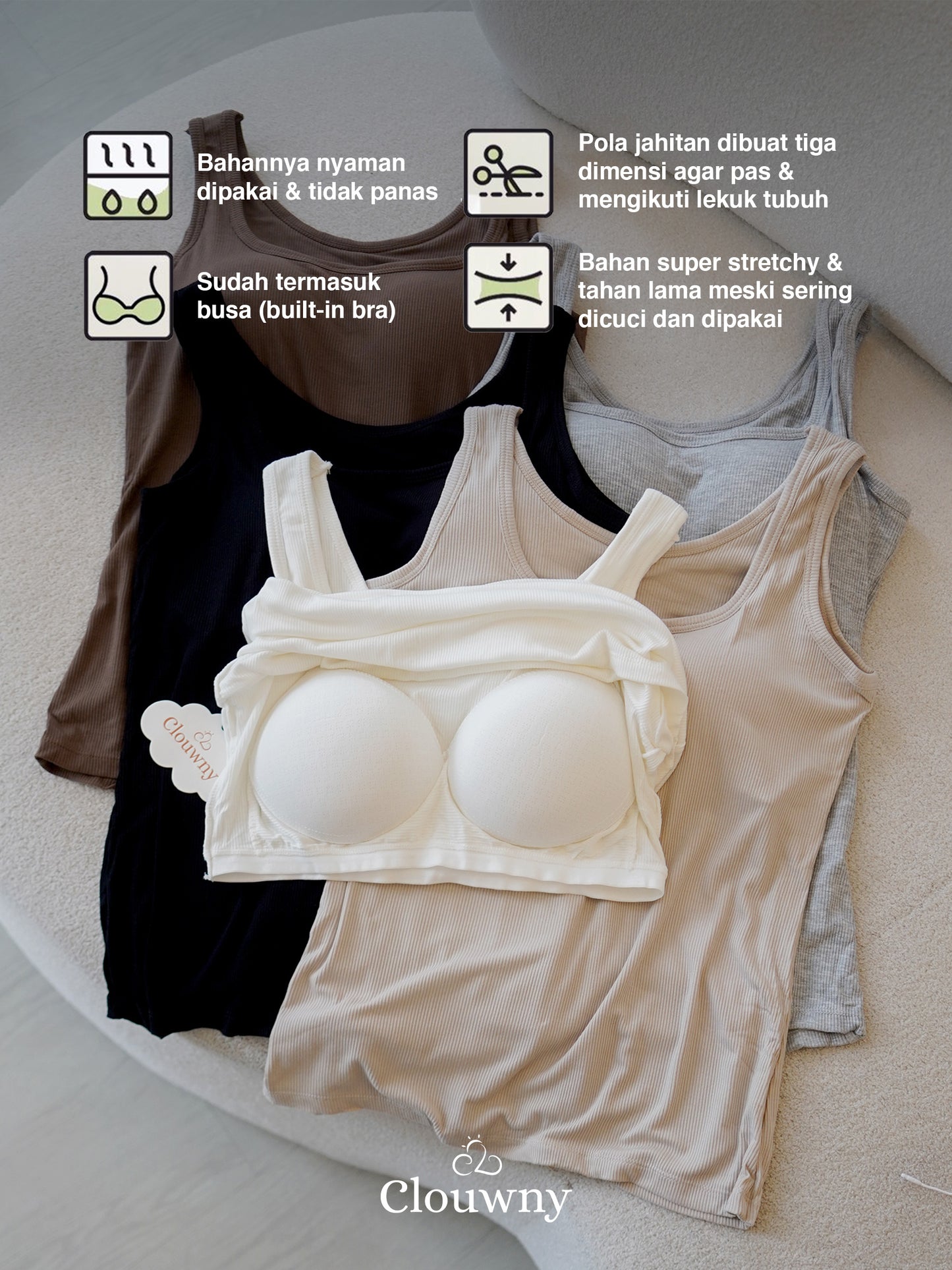 Essential Tanktop Bra Wide Strap - White