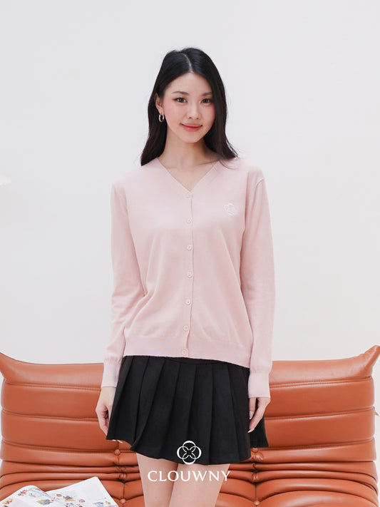 Mela Vneck Button Knit Cardigan - Pink