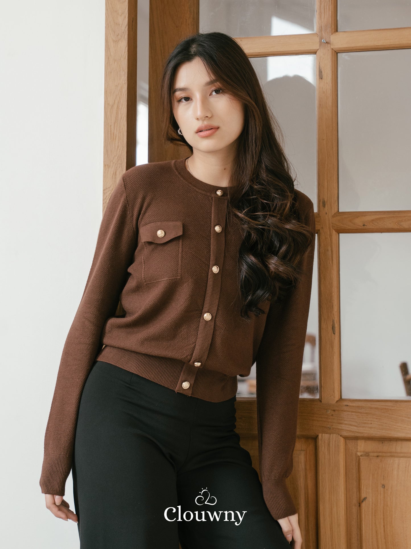 Pomp Button Top - Coffee