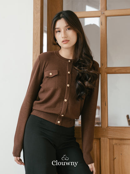 Pomp Button Top - Coffee