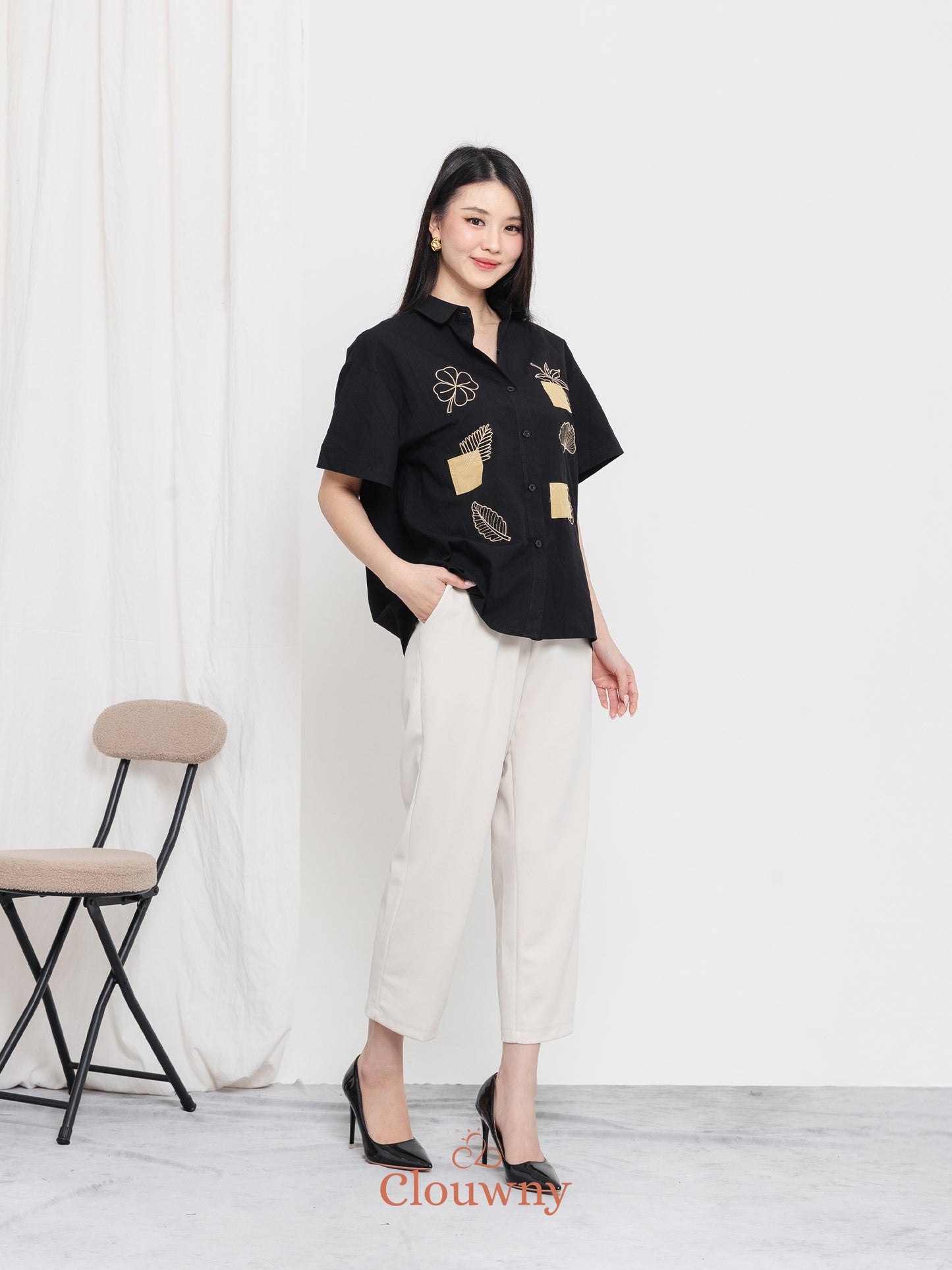 Leaves Cotton Shirt - Black