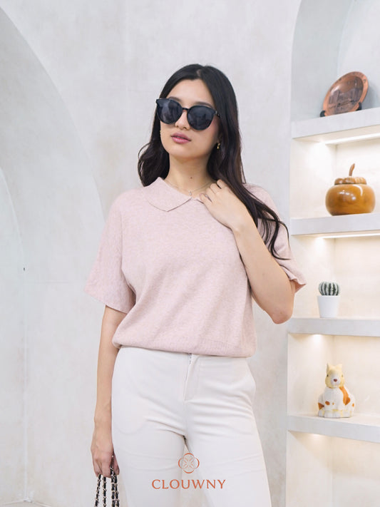 Lotie Collar Knit Top - Soft Pink