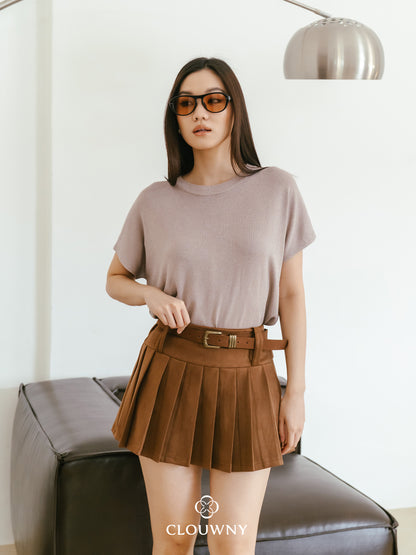 Ponny Pleated Suede Skort - Mocca