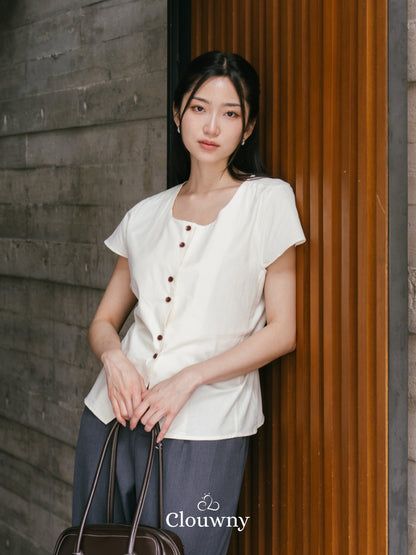 Abey Button Blouse - Cream