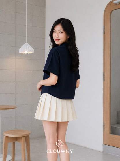 Loka Flower Cotton Shirt - Navy