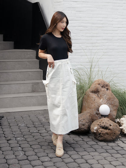 Kaze Cargo Denim Skirt - White