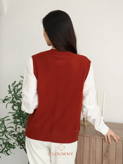 Merita Button Combi Top - Maroon