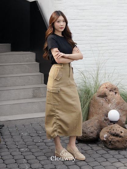 Dex Cargo Denim Skirt - Khaki