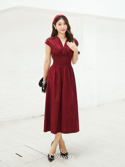 Orin Rubber Vneck Dress - Maroon