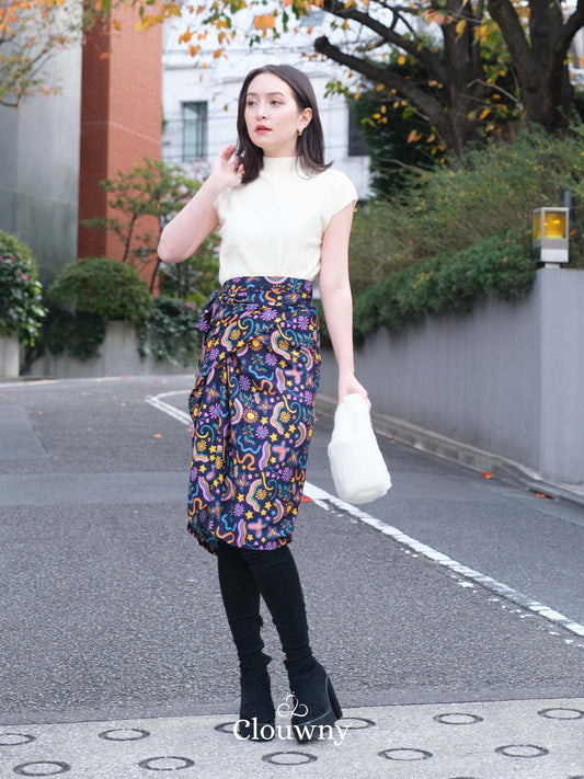 Tsuki Wrap Skirt - Navy