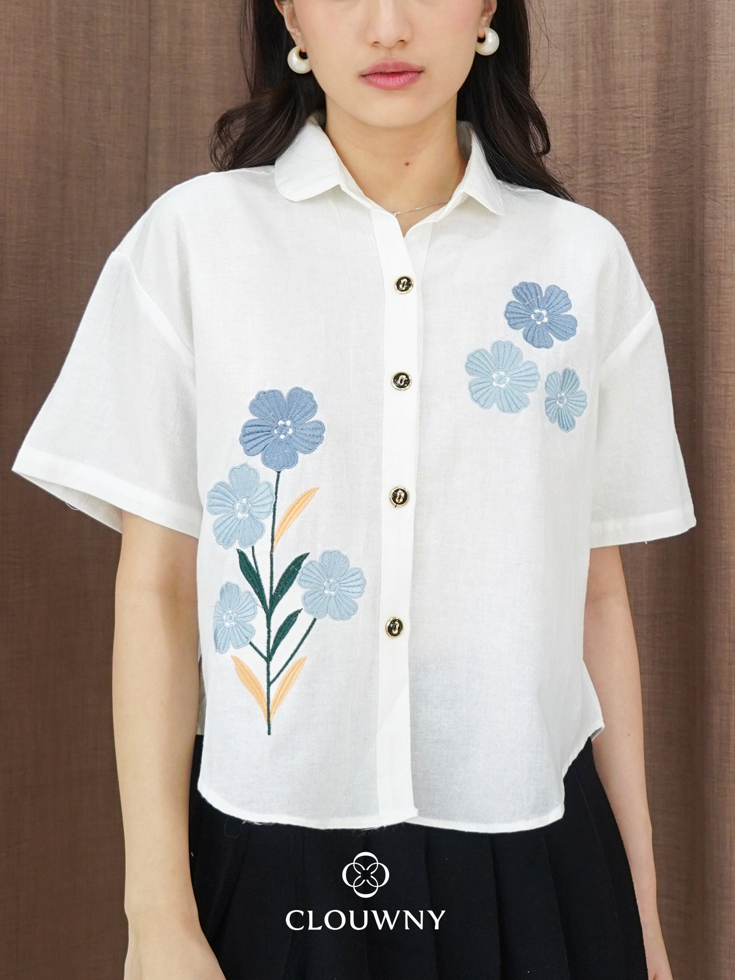 Loka Flower Cotton Shirt - White