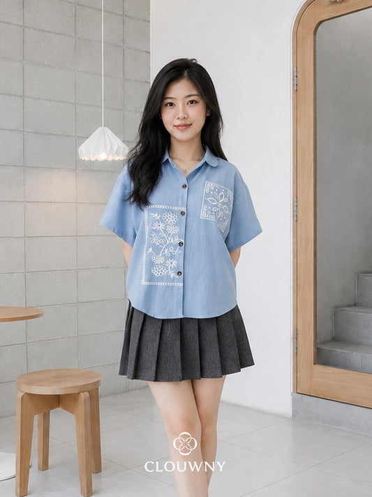 Eruna Pocket Cotton Shirt - Blue