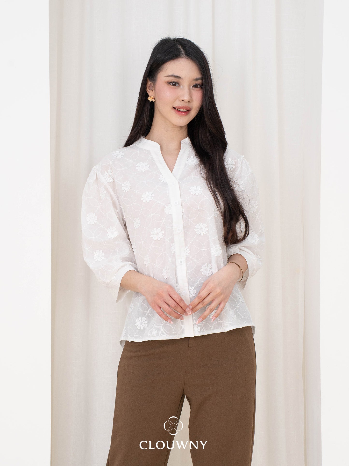 Farida Flower Blouse - White