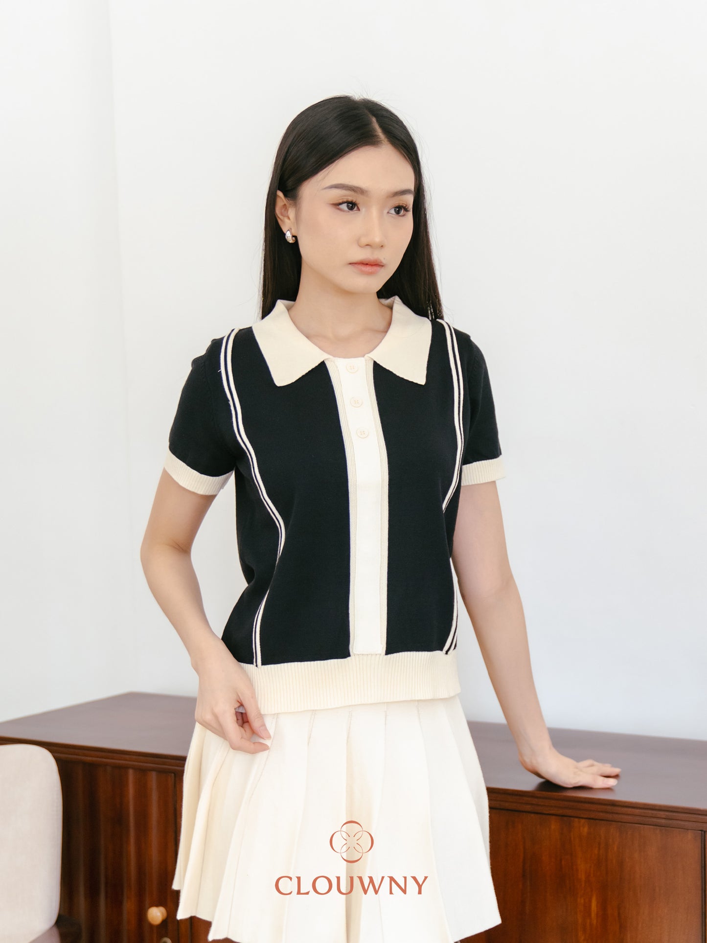 Maina Triple Button Knit Top - Black