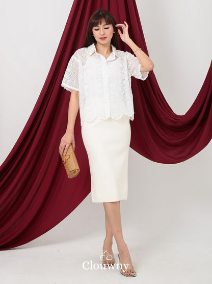 Chiro Pearl Lace Blouse - White