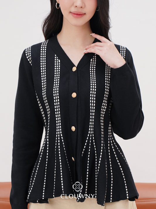 Aysel Peplum Knit Cardigan - Black