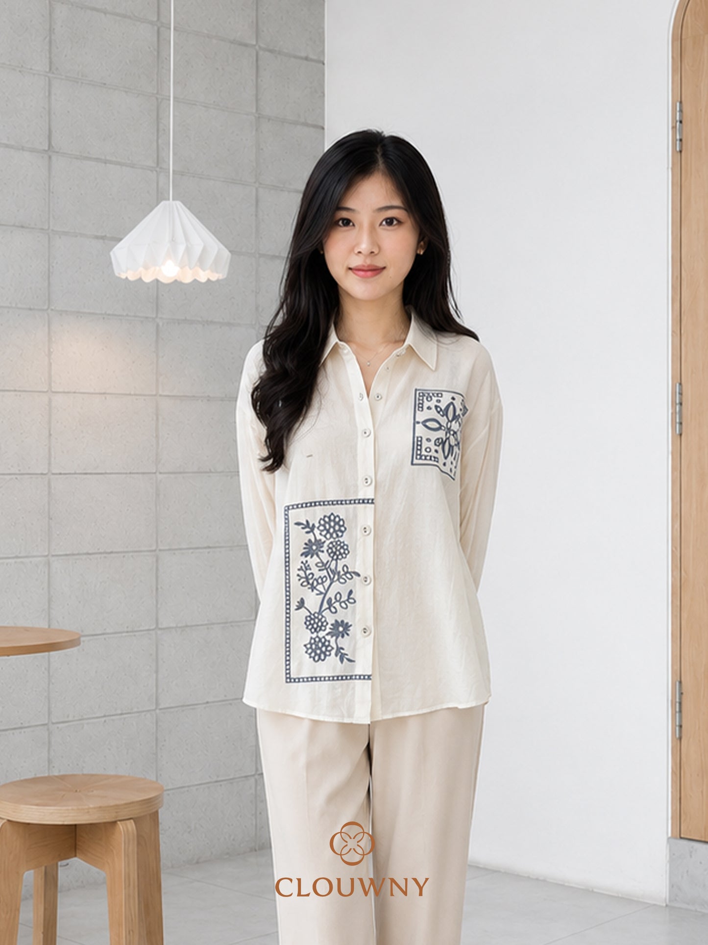Serata Flower Cotton Longsleeve - White