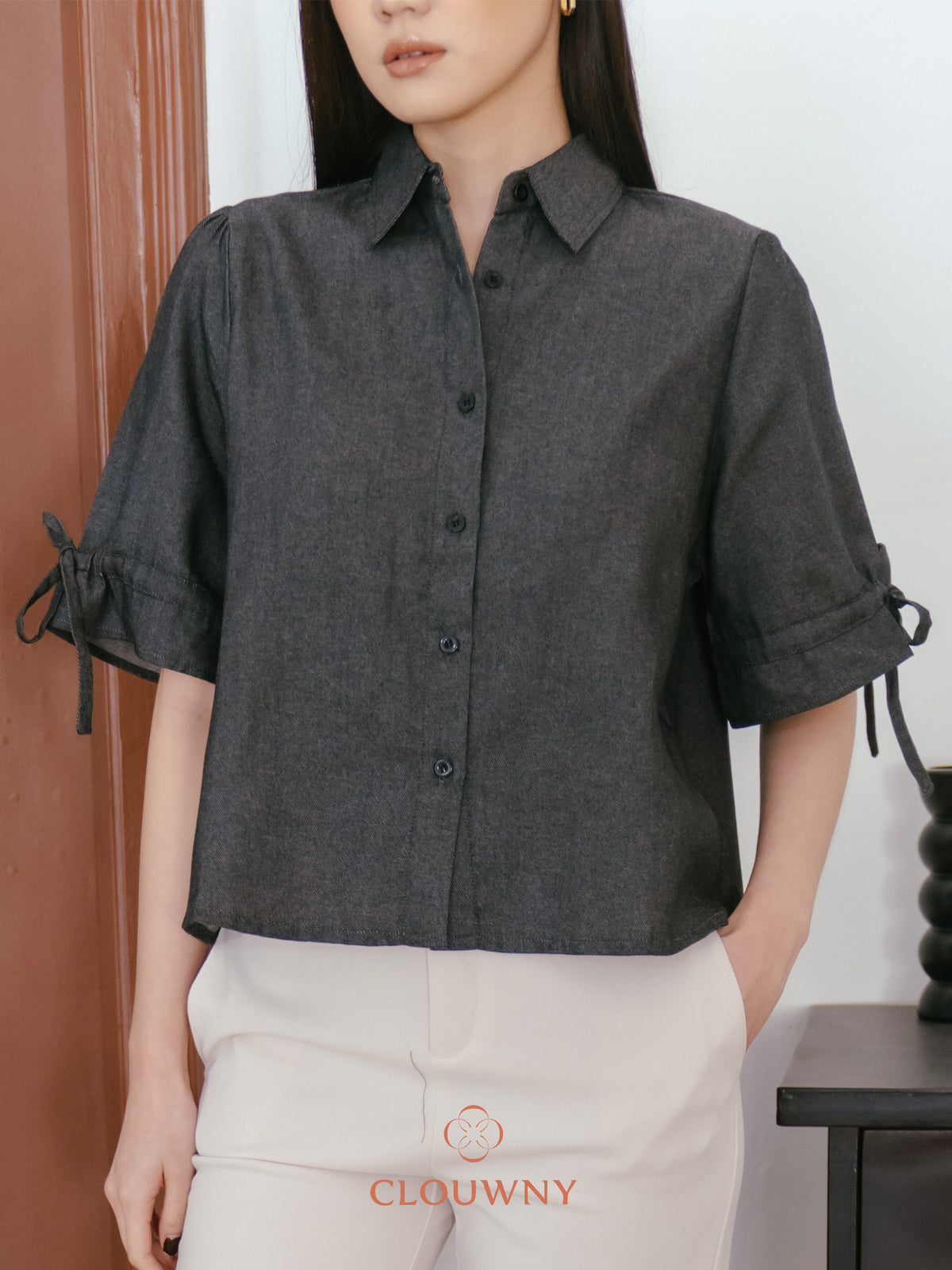 Osami Shirt Button Top - Black