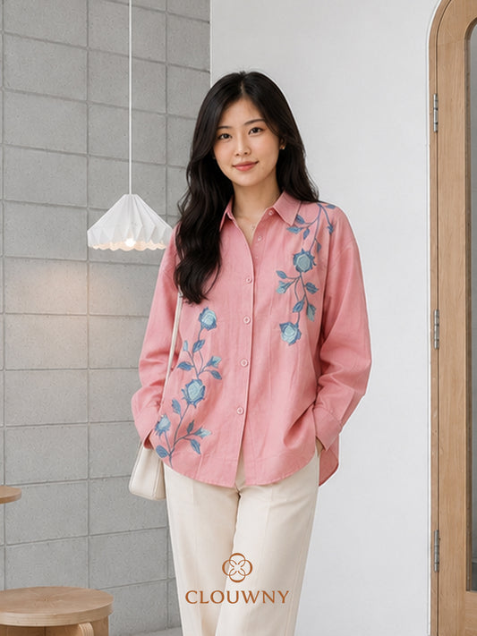 Vinda Button Cotton Longsleeve - Pink