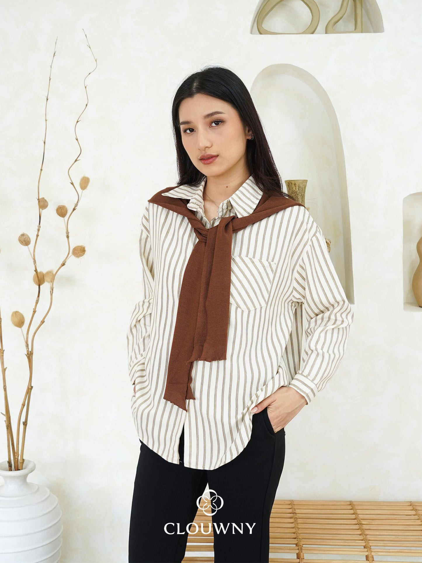 Candela Stripes Scarf - Cream