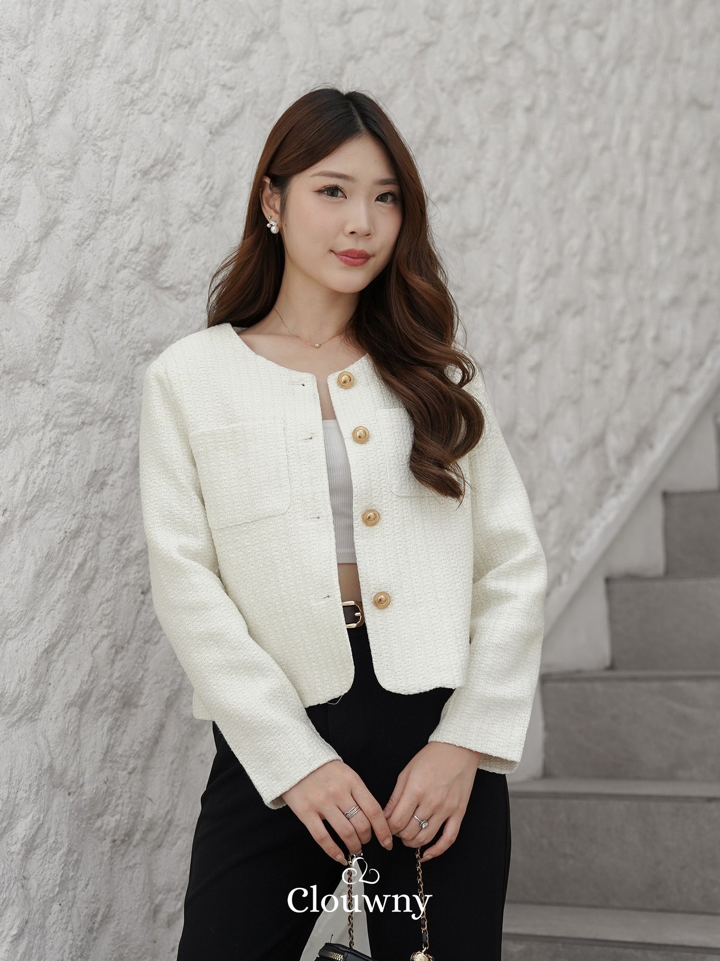 Davia Tweed Blazer - White