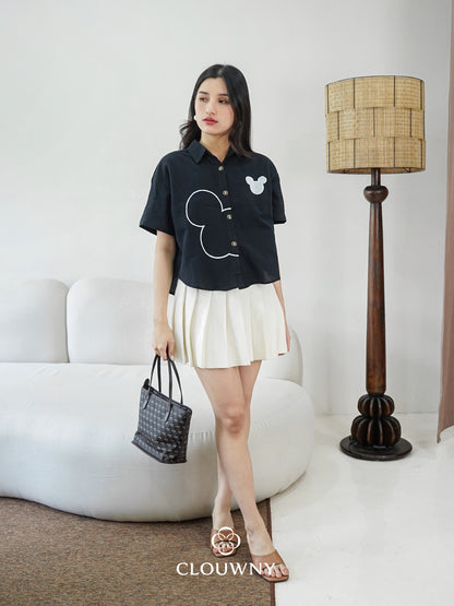 Mouse Button Cotton Shirt - Black