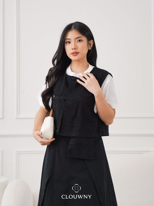 Christa Button Vest - Black