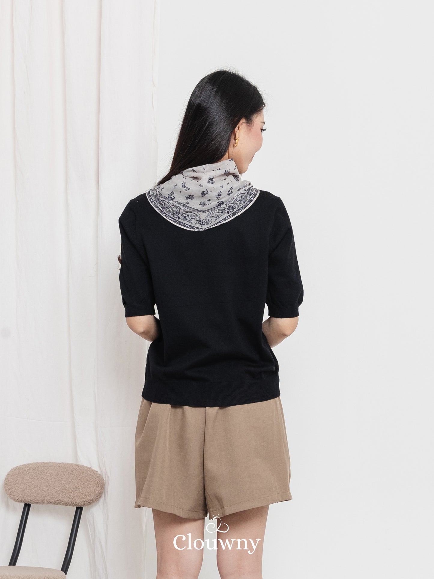 Libra Scarf Knit Top - Black