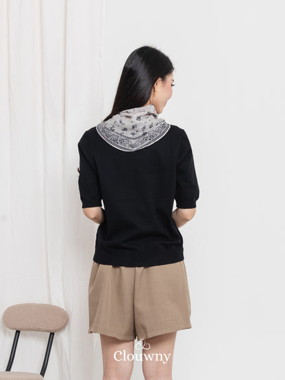 Libra Scarf Knit Top - Black