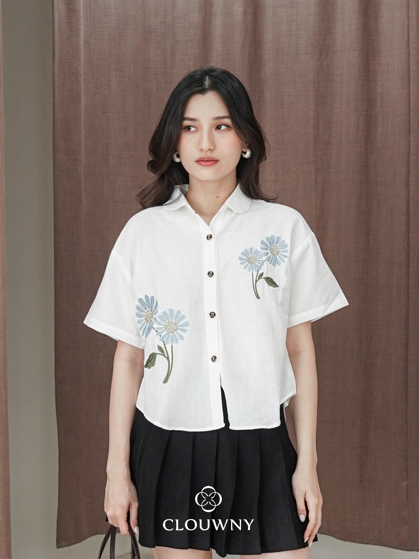 Sheryl Flower Cotton Shirt - White