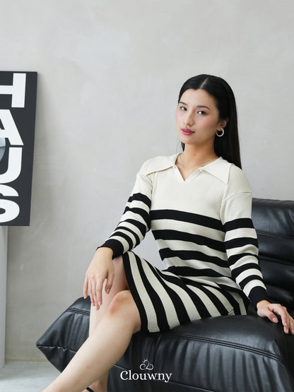 Sera Stripes Knit Dress - Broken White