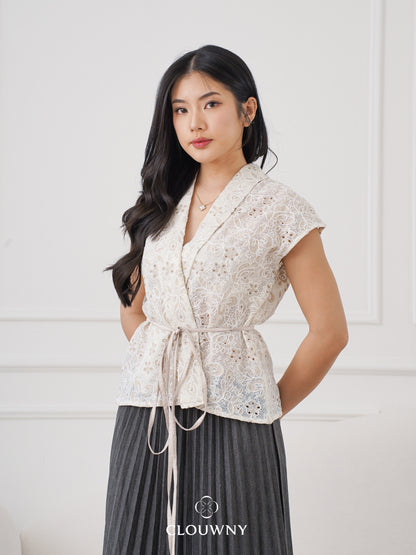 Erin Kimono Embroidery Blouse - Broken White