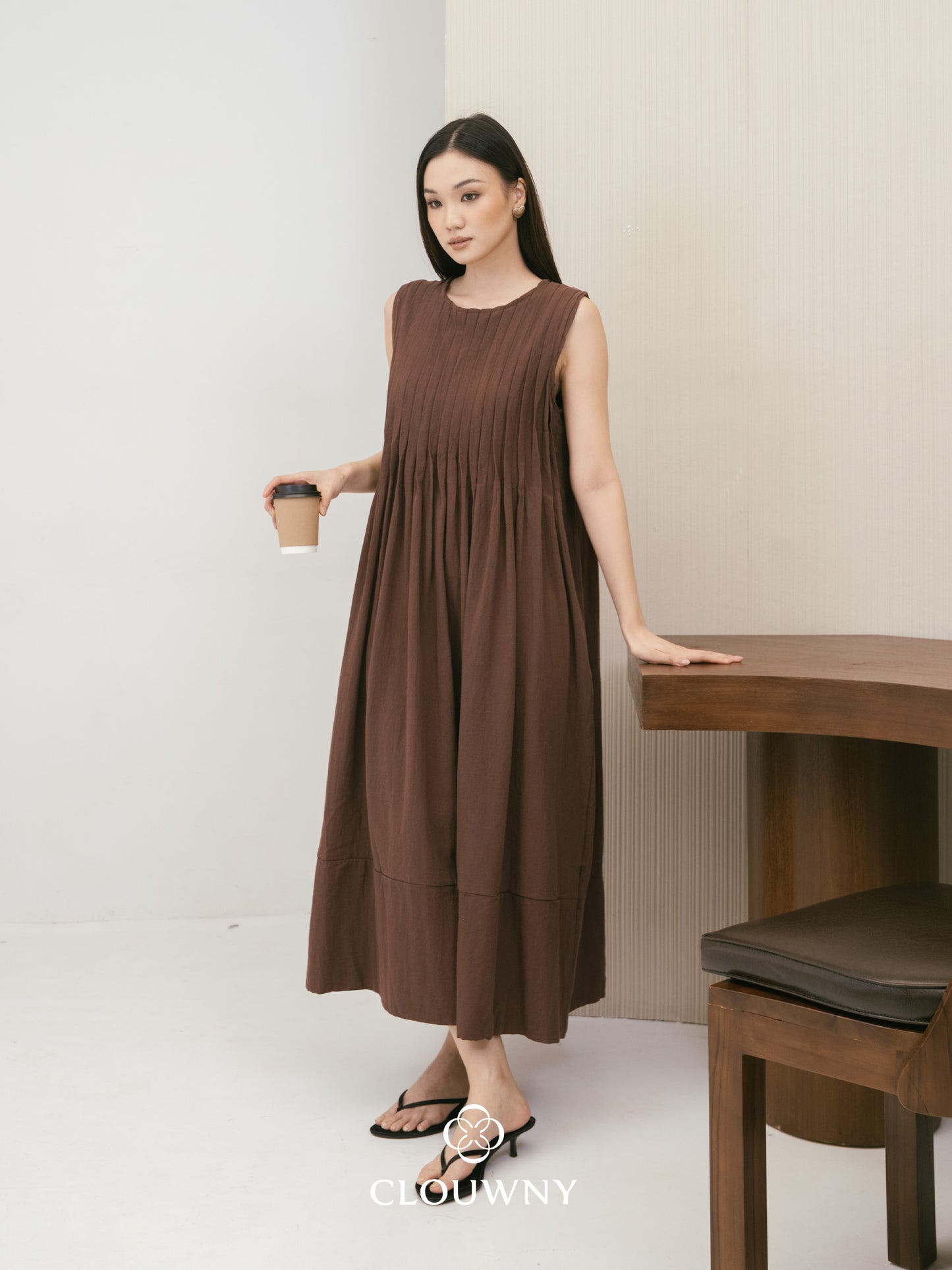 Siena Linen Maxi Dress - Coffee