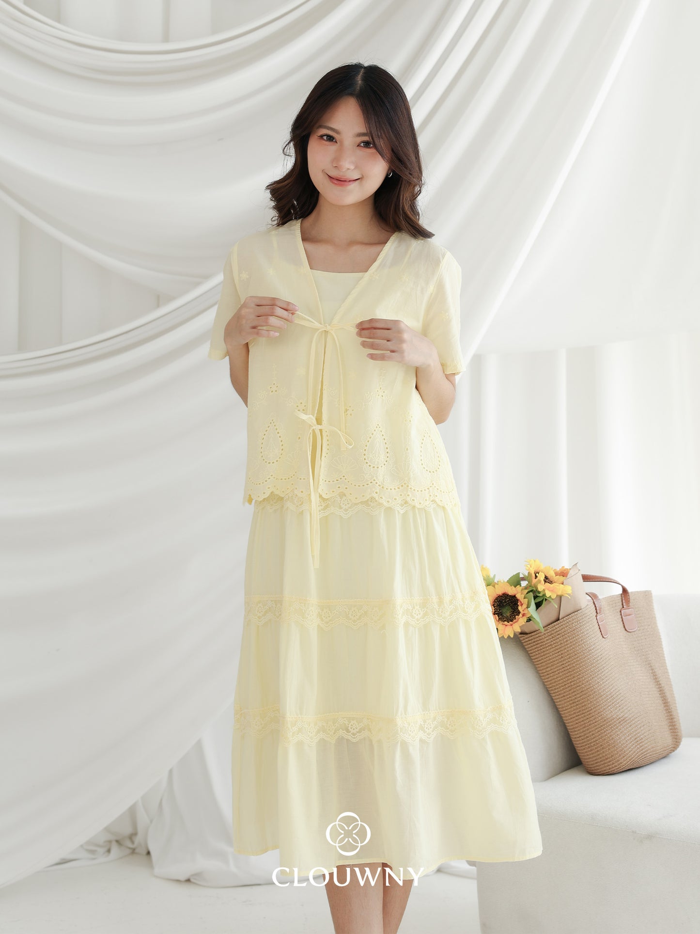 Katama Tiered Broderie Dress - Yellow