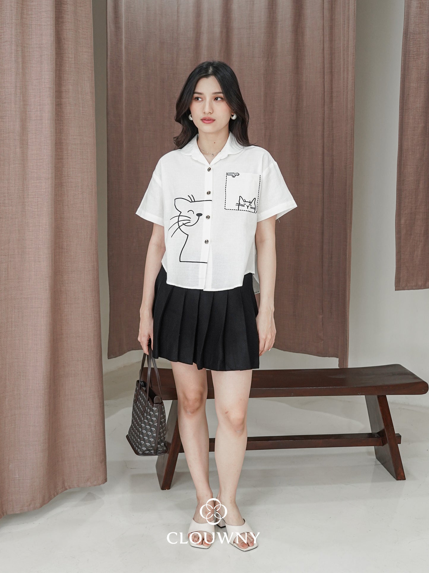 Catty Button Cotton Shirt - White
