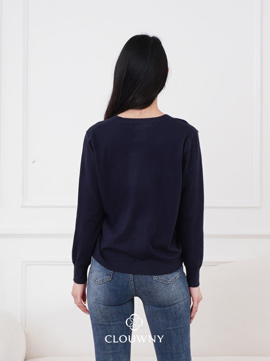Mela Vneck Button Knit Cardigan - Navy
