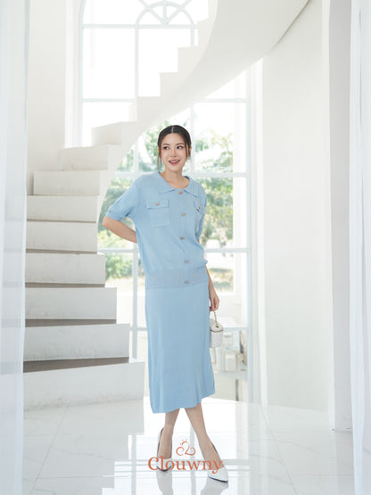 Missy Button Knit Set - Blue