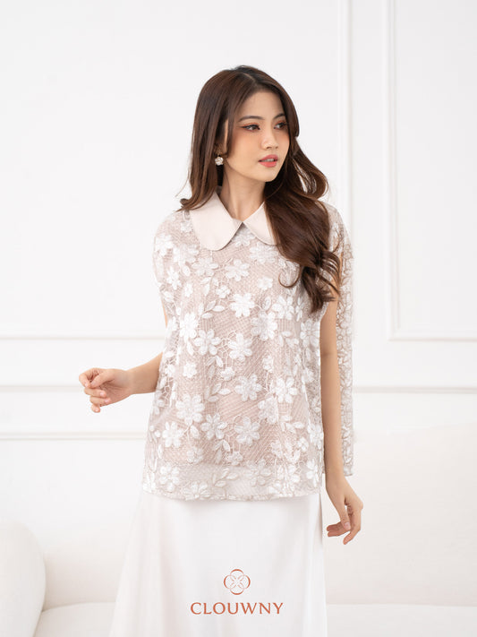 Bethari Collar Lace Top - Cream