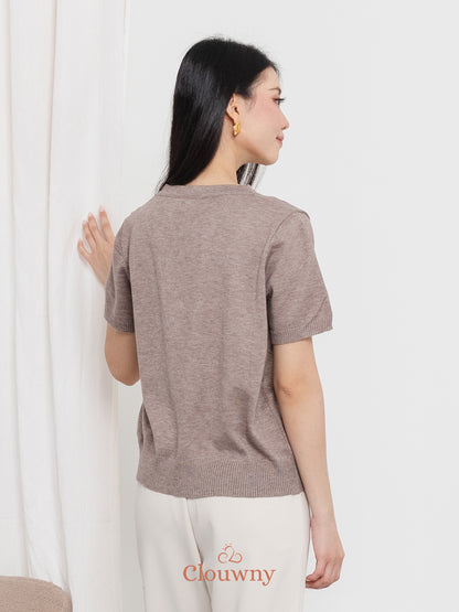 Alen Flower Knit Top - Beige