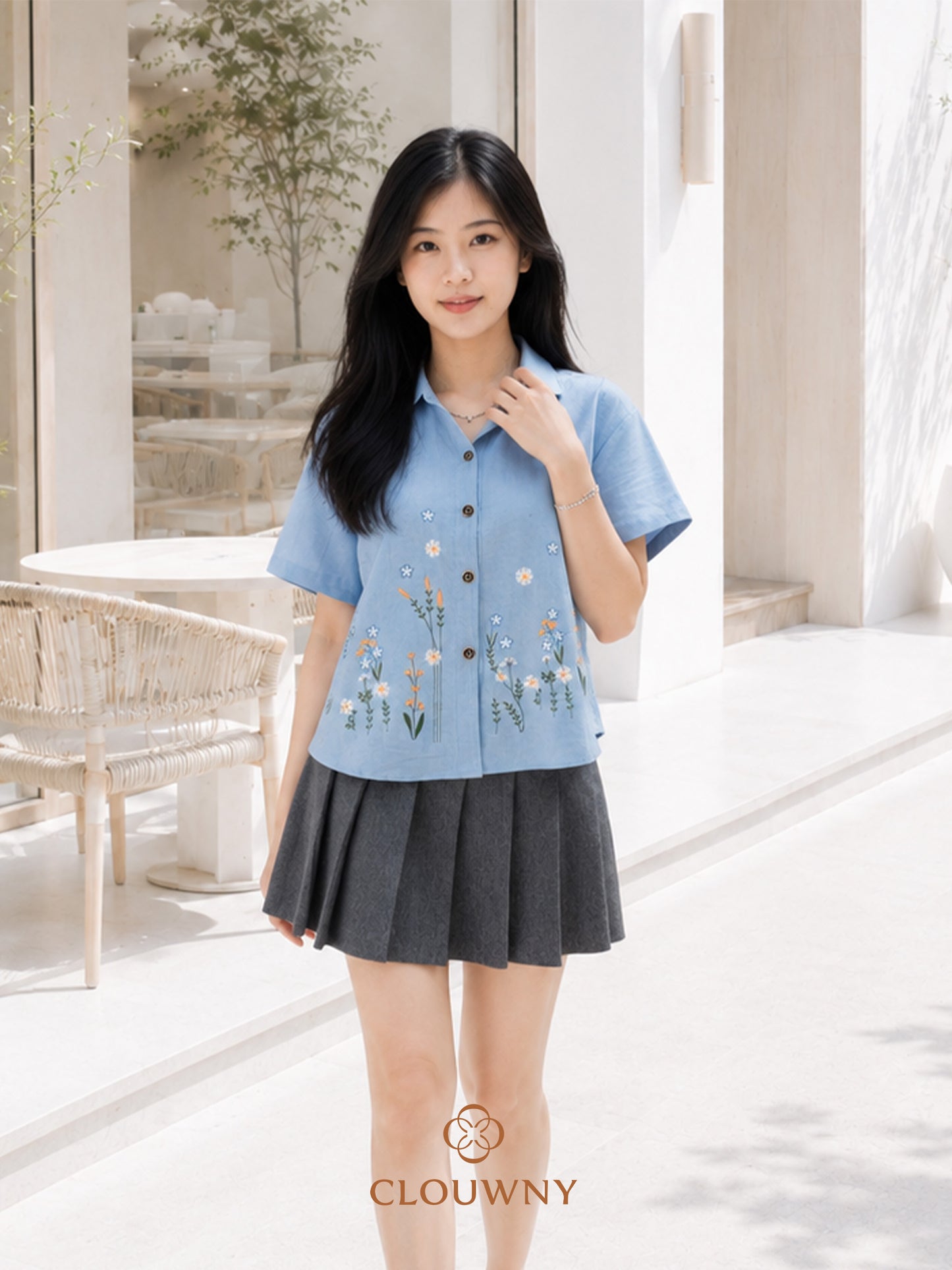 Chills Flower Cotton Shirt - Blue